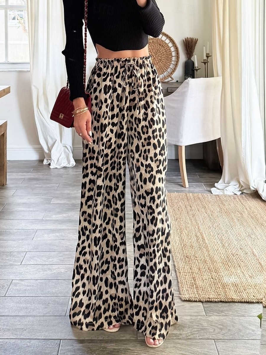 Dam Brett skaft Kinesiska Mode Streetwear Fullängd Hög midja Leopard Ficka Elastiskt midjeband Bekväm Mjuk Microelastisk Utomhus Gata Leopard Sommar Vår Höst Normal 2025 - $22.99 –P1