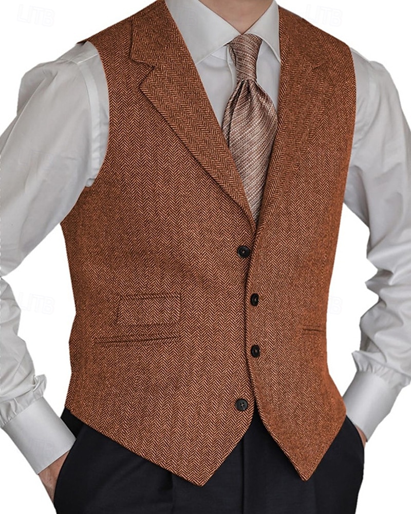 Men's Vest Gilet Vacation Business Daily Date Fashion Casual Spring & Fall Buttons Pocket Polyester Comfortable Plain Single Breasted One-button Lapel Regular Fit Black Red Burgundy Navy Blue Vest 2025 - $41.99 –P2