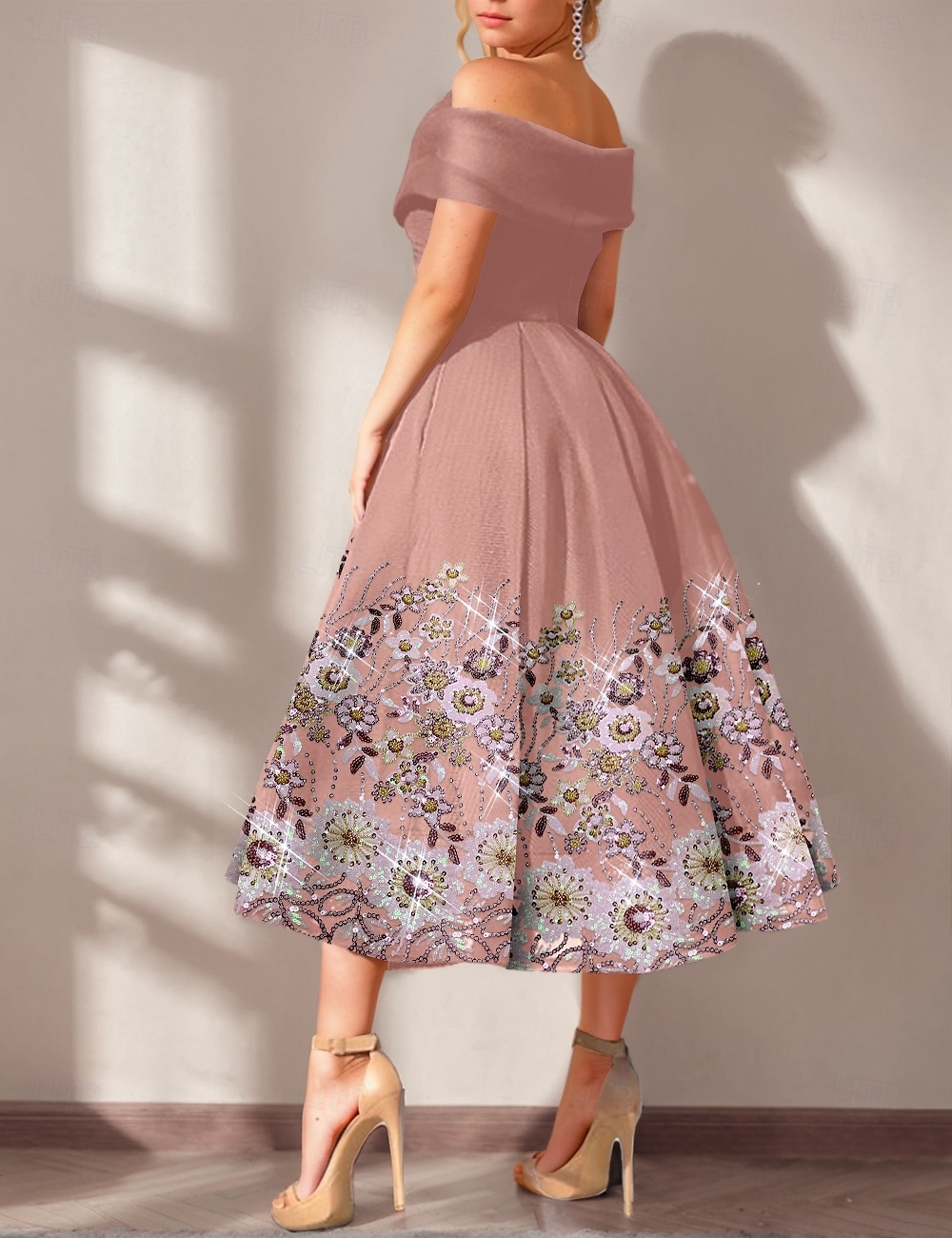 Růžové květinové A-line koktejlové šaty elegantní šaty formální svatební host kotníková délka krátký rukáv mimo rameno s rozparkem výšivka šaty 2025 - $221.99 –P2