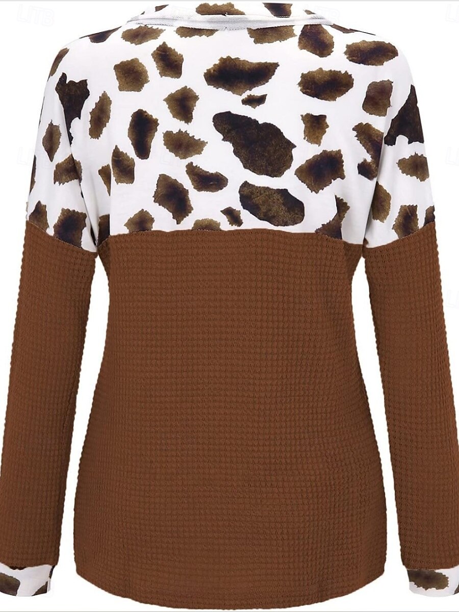 Dames Overhemd Blouse Luipaard Stijlvol Casual Lange mouw V-hals Normale tops Dagelijks Afdrukken Bruin Zomer Lente Herfst 2025 - $32.99 –P3