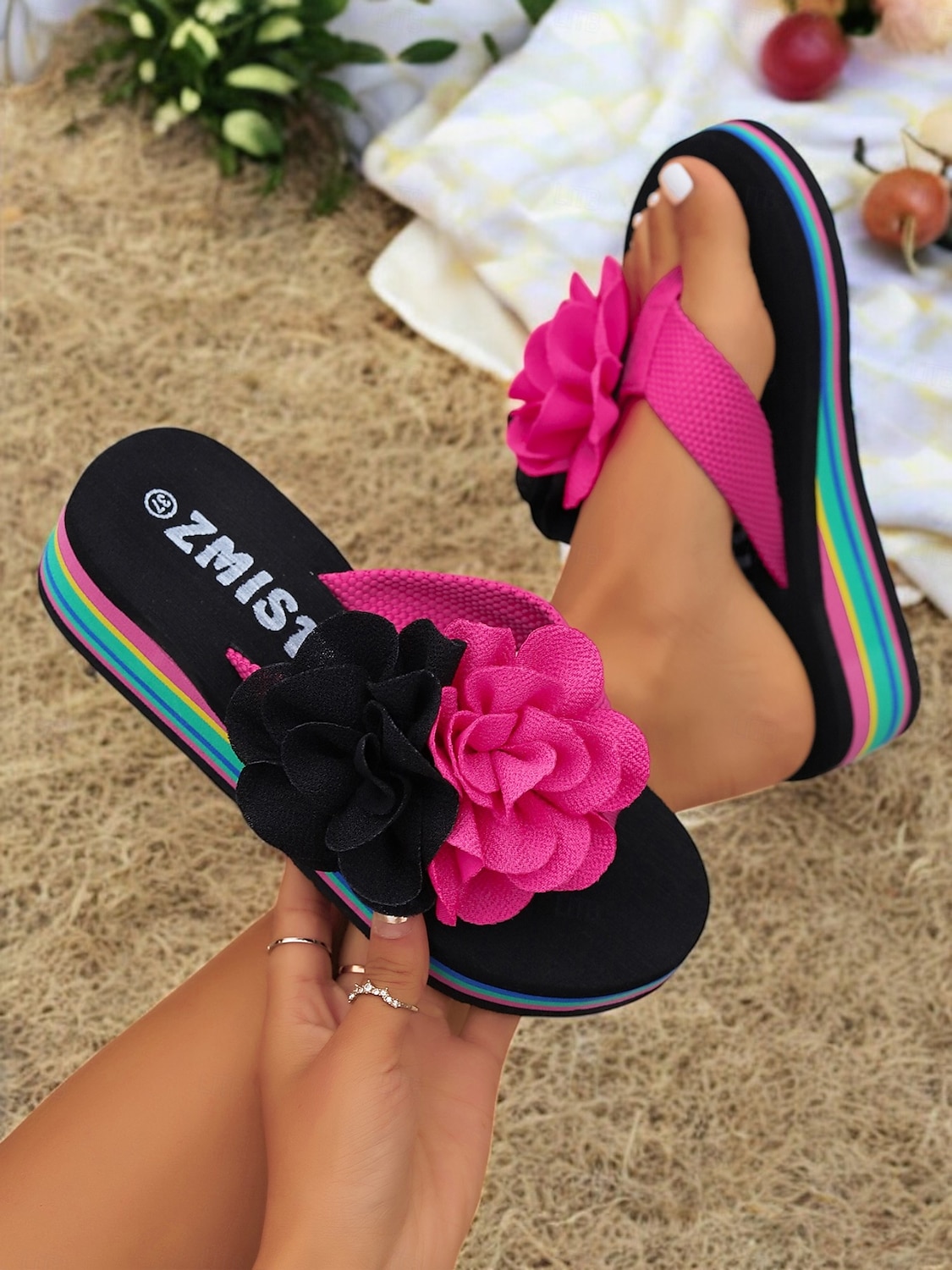Bunte Blumen-Flip-Flops für Damen mit bequemer Sohle und lebendigem Stil für den Strand und den Sommerurlaub 2025 - $18.99 –P1