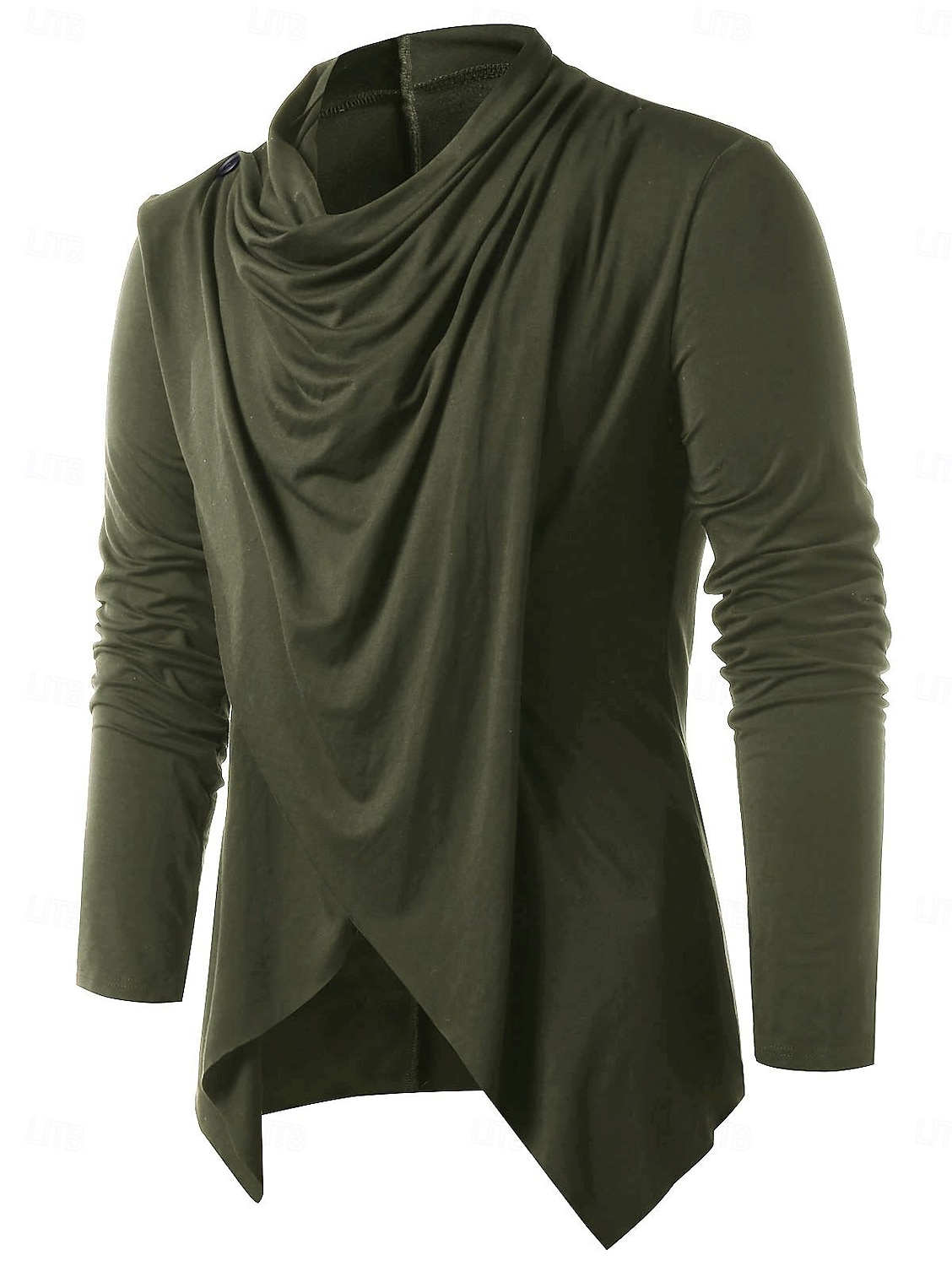 men's retro knight solid heap collar long sleeve t-shirt casual loose asymmetrical punk pullover blouse tops army green 2026 - $21.99 –P1