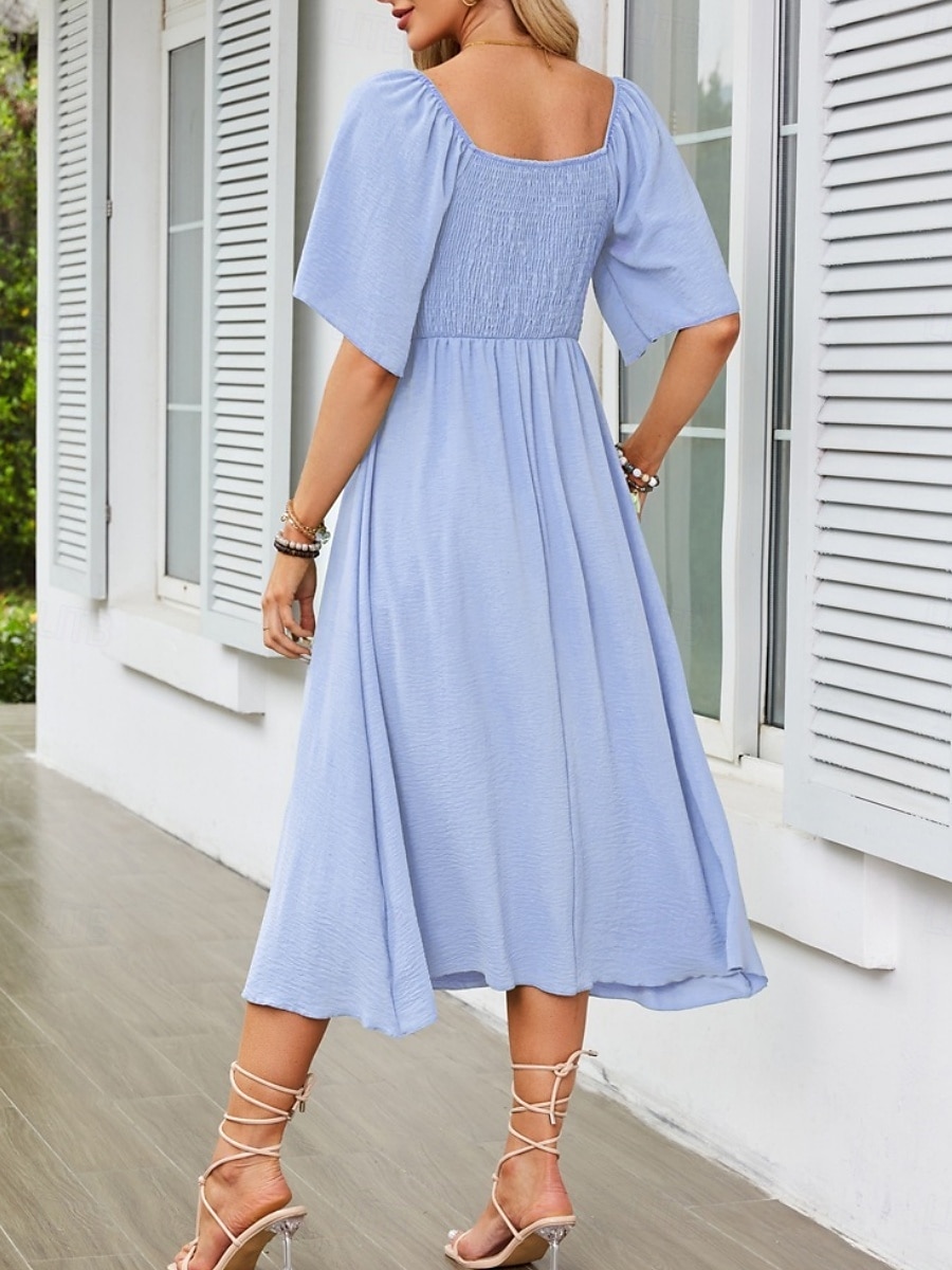 Per donna Vestito longuette Abito casual Abito linea A Moda Essenziale Informale Da mare Giornaliero Standard Liscio Manica corta A V Bianco Azzurro Estate del 2025 a $41.99 –P8