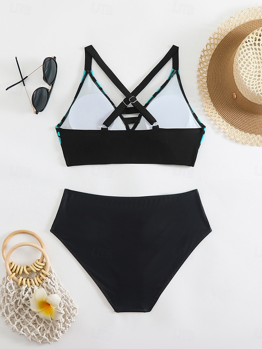 Dames Zwemkleding Bikini 2 stuks Brutaal Zwempak Blote rug Slank Vakantie Strand Kleding Grafisch V-hals Mouwloos Badpakken 2025 - $27.99 –P4
