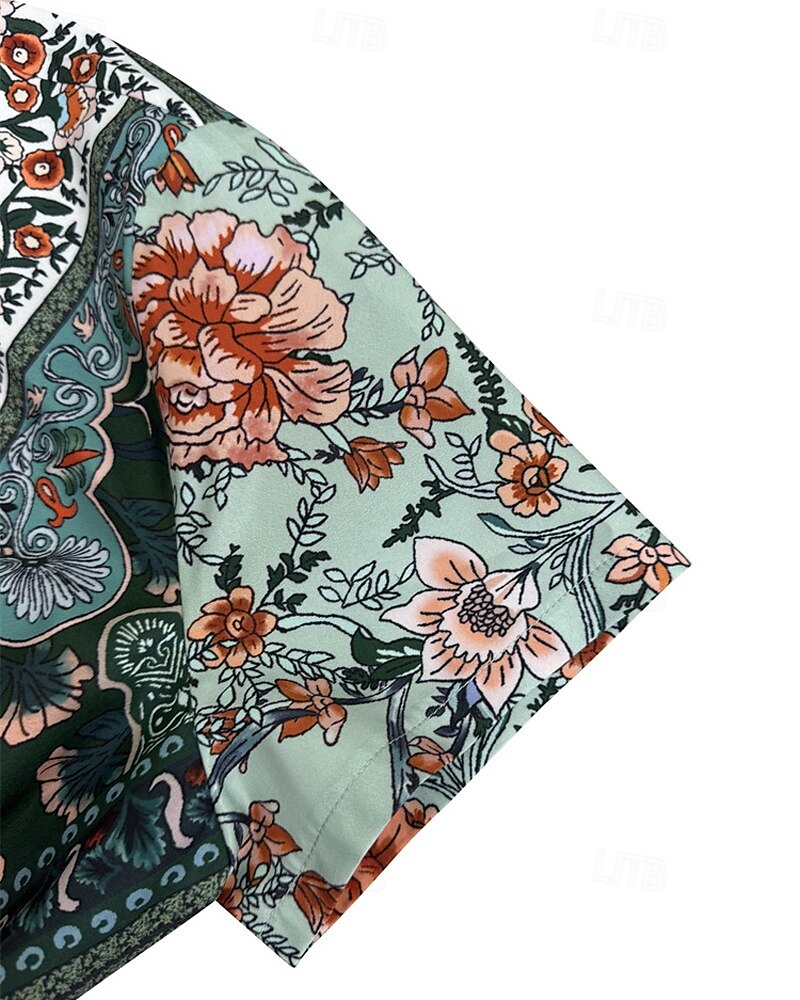 Dam Långklänning Maxiklänning Vardagsklänning A linjeklänning Sommarklänning Boho-klänning Elegant Hawaiisk Stylish Semester Dagligen Datum Normal Blommig Kortärmad V-hals Grön Sommar 2025 - $26.99 –P10