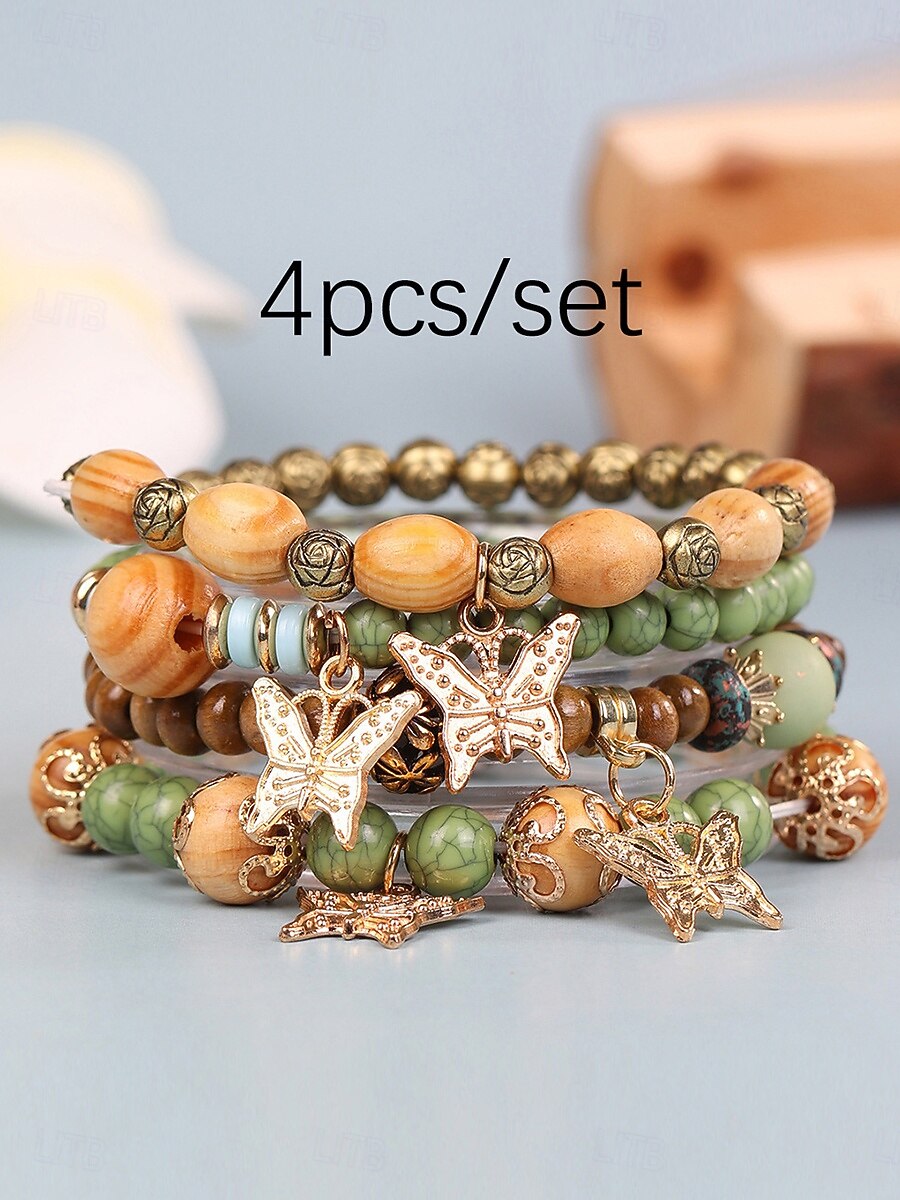 Régies stílus Golyó Divat Személyre szabott Fa Karkötő ékszerek Light Mix / Sárga / Katonai zöld Kompatibilitás Szabadság 2026 - $5.49 –P4