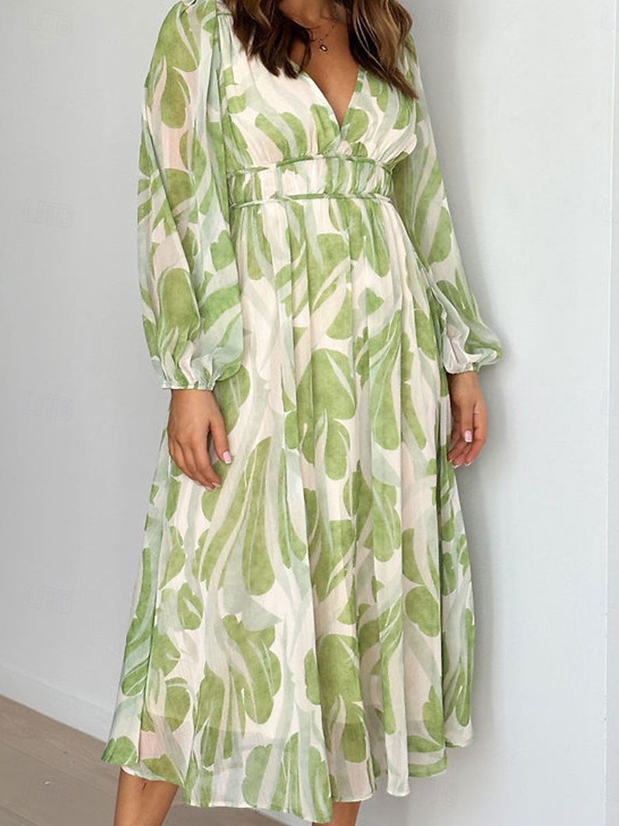 Pentru femei Rochii Midi Rochie casual Elegant Stilat Casual Vacanță Petrecere Zilnic Potrivire Largă Floral Manșon Lung În V Trifoi Vară Primăvară Toamnă 2025 - $36.99 –P6