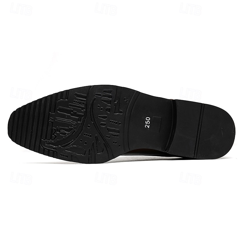 Men's Brown Faux Leather Oxford Shoes with Crocodile-Patterned Toe Cap – Lace-Up Design, Stylish and Comfortable for Casual or Formal Occasions 2025 - $42.99 –P6