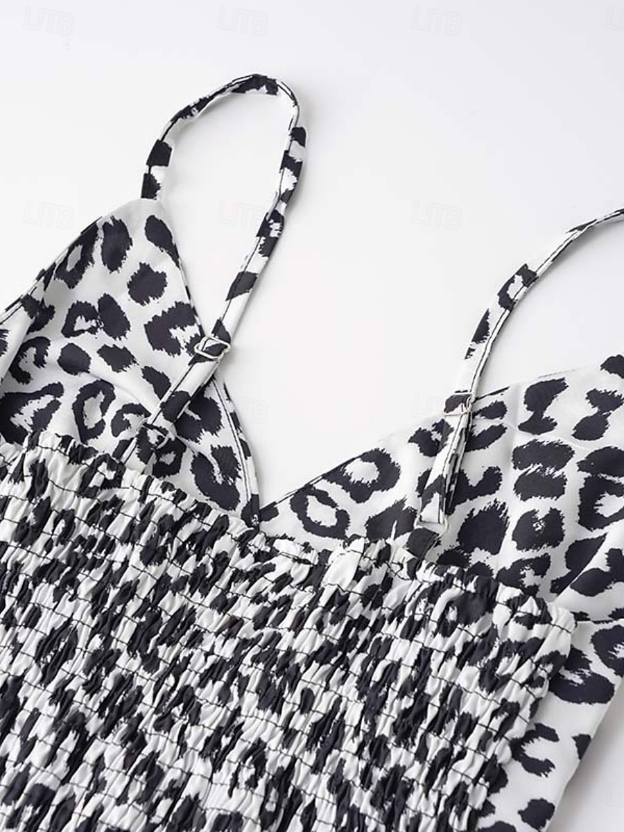 Damen Maxidress Casual kleid A Linie Kleid skims dress Stilvoll Brautkleider schlicht Urlaub Täglich Regular Fit Leopard Ärmellos Gurt Weiß Gelb Sommer 2025 - $27.99 –P7