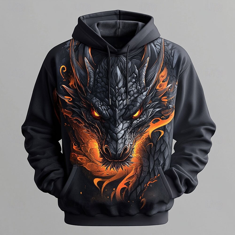 Homens Dragão Moletons Moletom Casacos Moletom com capuz Gola Redonda Legal Impressão 3D Bandagem Streetwear Preto Com Cordão Outono Inverno Designer de 2025 por $29.99 –P1