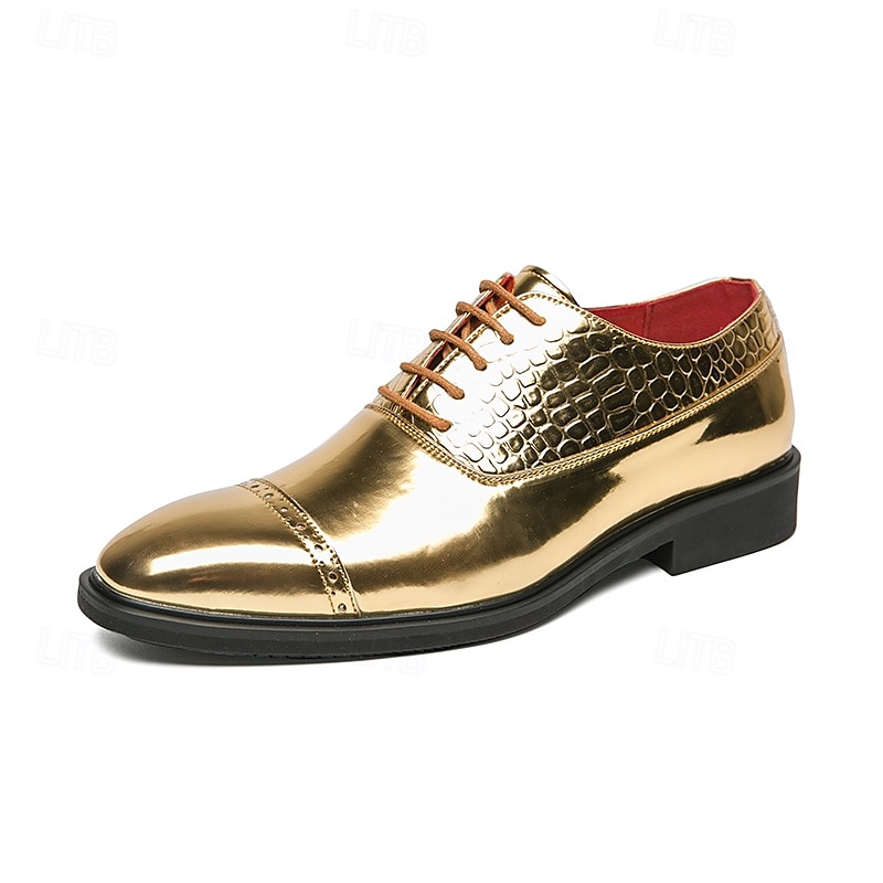 Men's Dress Shoes PU Leather Breathable Comfortable Slip Resistant Lace-up Black Gold Fall Winter 2025 - $46.99 –P1