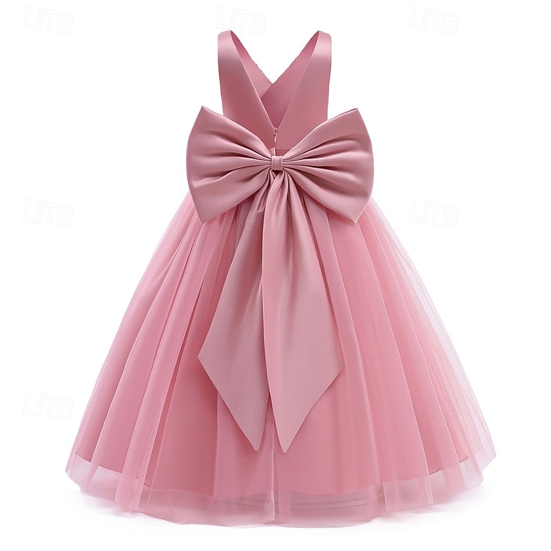 Flower Girl Dress Kid's Girls' Princess Dress Performance Wedding Party Elegant Beautiful Mesh Solid Color Sleeveless V Neck White Pink 4 years+ 2026 - $35.99 –P3