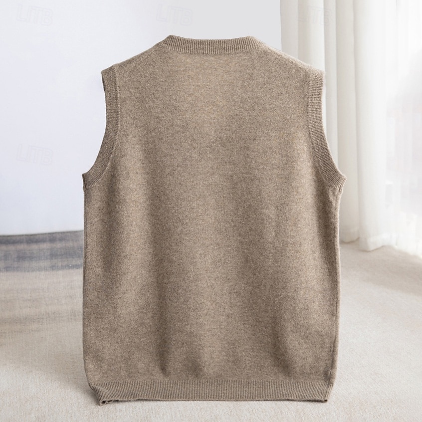 Voor heren Trui vest breien Effen Kleur V-hals Gebreid Elegant Buiten Huis Kleding Lente Herfst Rode Wijn Zwart S M L 2025 - $49.99 –P5