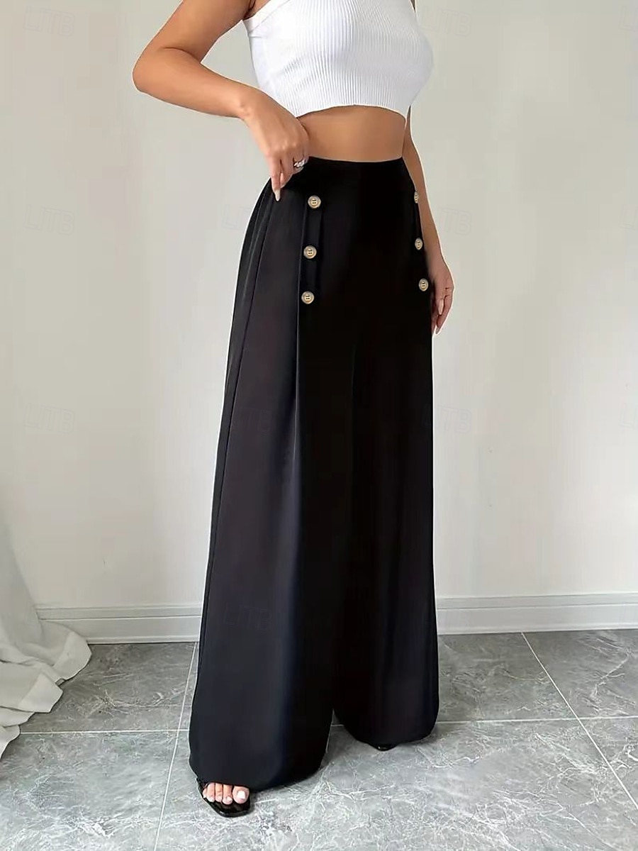 Women's Culottes Wide Leg Elegant Casual Daily Full Length High Waist Inelastic Office Casual Daily Black Summer Spring Fall Regular Fit 2025 - $24.99 –P3