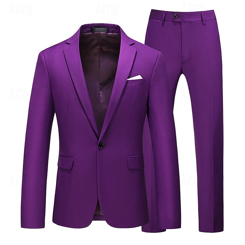 Men's Set Blazer Business Cocktail Party Wedding Party 2 Piece Fashion Casual Spring &  Fall Polyester Solid Color Buttons Pocket Comfortable Single Breasted Blazer Dark Yellow Black White Yellow 2025 - $113.99 –P10