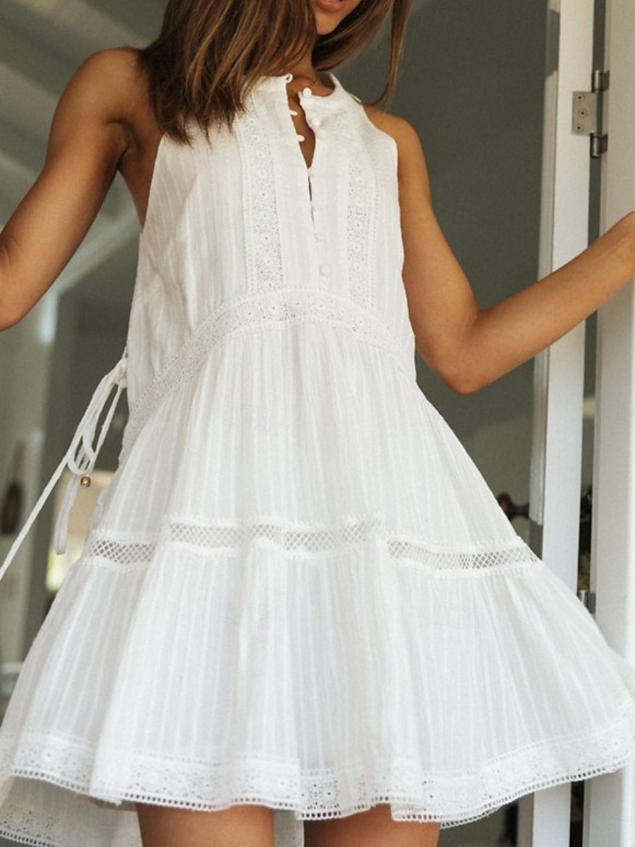 Femmes Mini Robe Robes inspirées du lin Robe Décontractée Robe évasée Robe débardeur Basique Occasionnel Vacances Quotidien Coupe régulière Uni Sans manches Col ras du cou Blanche Été de 2025 ? $32.99 –P5