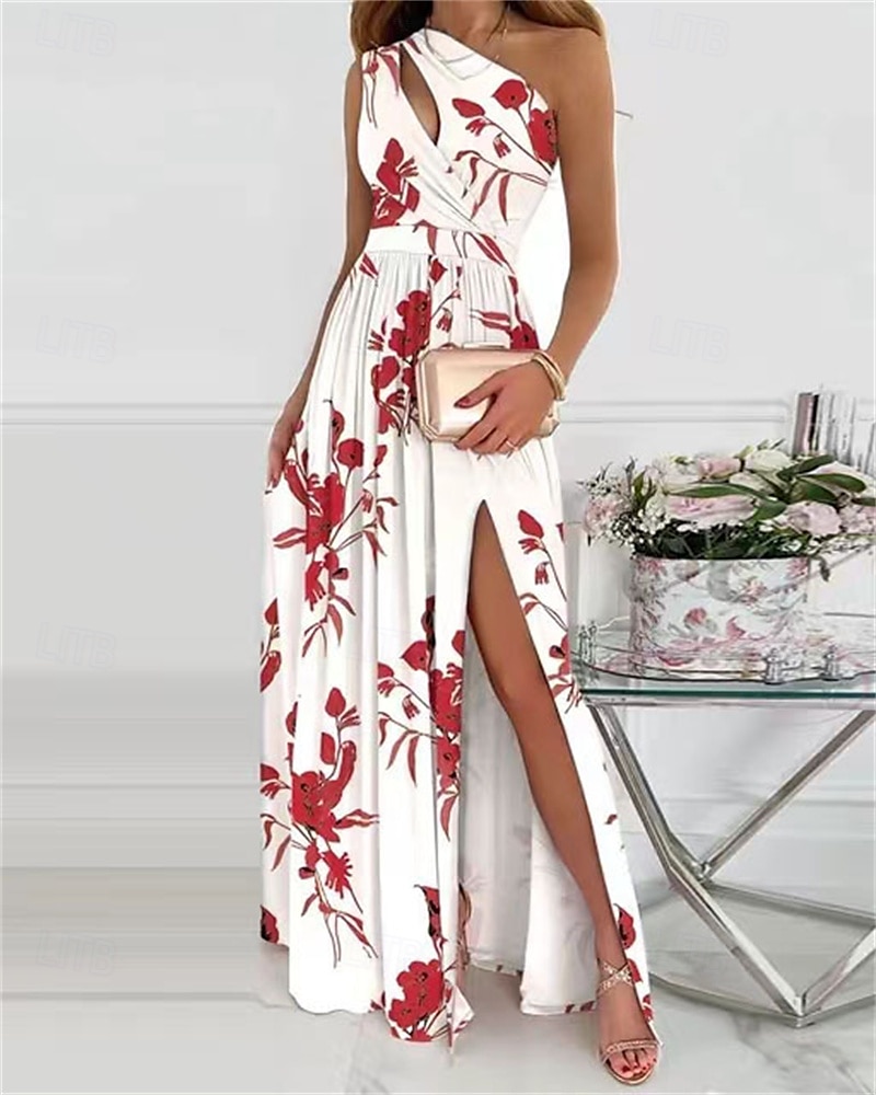 Women's Long Dress Maxi Dress Casual Dress A Line Dress Floral Dress Summer Dress Elegant Stylish Vacation Daily Date Regular Fit Floral Sleeveless One Shoulder White Pink Red Summer 2025 - $23.99 –P1