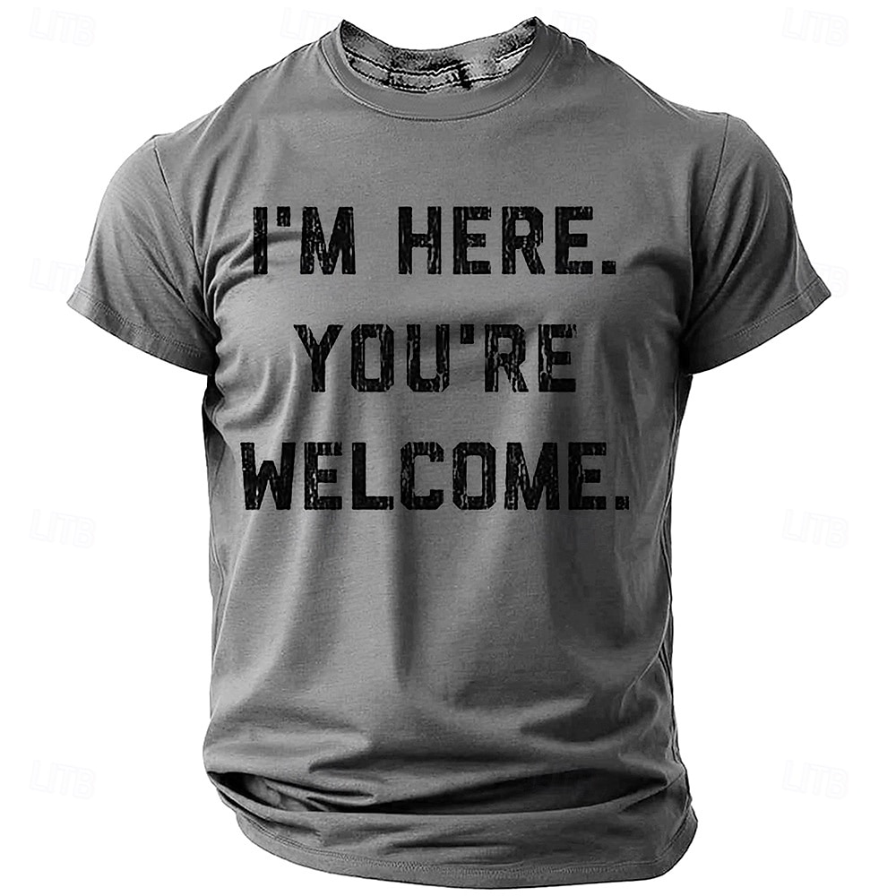 Мужская графическая футболка с коротким рукавом 'Я здесь. Пожалуйста.' Юмористическая футболка с заявлением о жизненном стиле 2025 - $17.99 –P6
