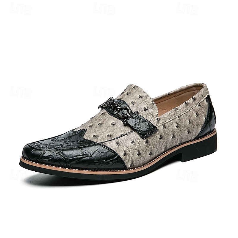 pánské hnědé mokasíny z umělého semiše se pštrosím vzorem – stylové slip-on boty pro formální i běžné příležitosti 2025 - $46.99 –P2