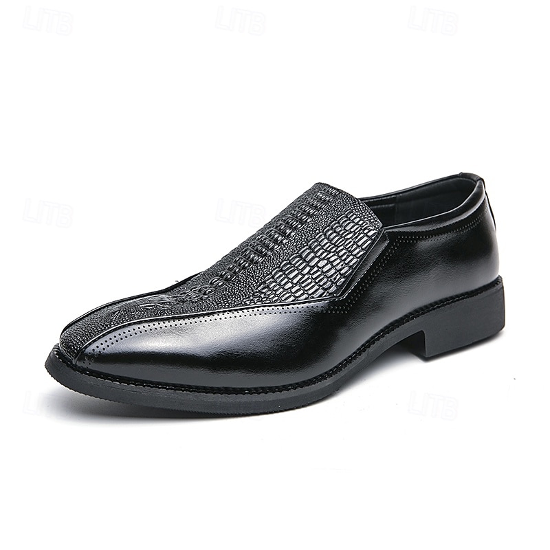 pánské hnědé slip-on boty z umělé kůže s krokodýlím vzorem – stylové mokasíny pro obchodní i formální příležitosti 2025 - $46.99 –P2