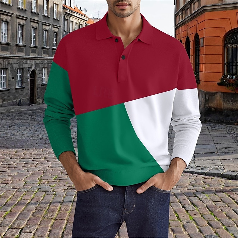 Men's Golf Shirt Golf Polos Shirts Work Casual Lapel Long Sleeve Basic Modern Color Block Patchwork Buttons Spring &  Fall Regular Fit Black Pink Blue Green Golf Shirt 2025 - $20.99 –P4