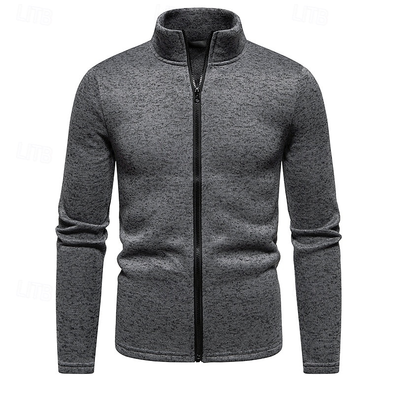 Men's Lightweight Jacket Summer Jacket Casual Jacket Vacation Daily Warm Pocket Fall & Winter Plain Fashion Classic Stand Collar Regular Black White Light Grey Dark Gray Jacket 2025 - $31.99 –P16