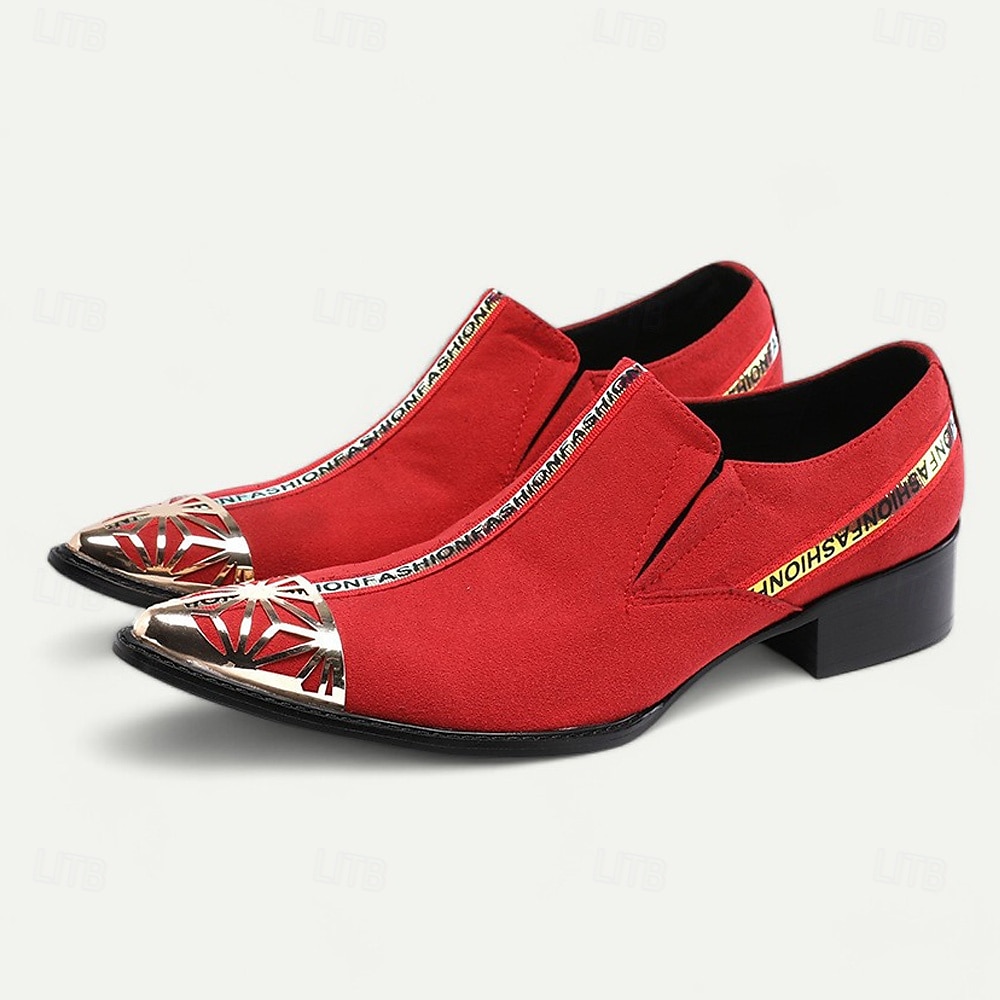 Men's Red Suede Slip-On Shoes with Metal Toe Cap and Fashion Strap - Elegant Western Style for Formal Events and Parties 2025 - $119.99 –P1