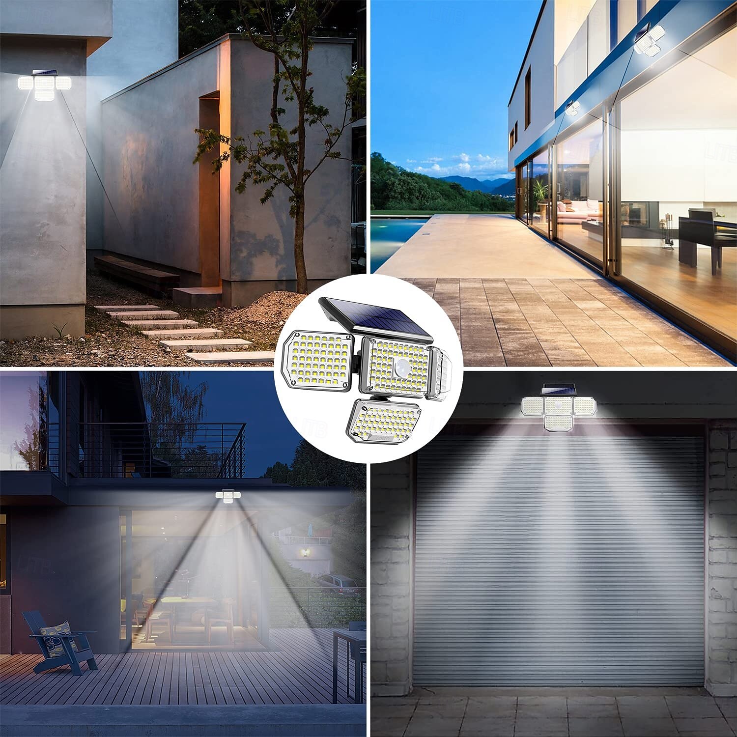 Outdoor Solar Waterproof Wall Lamp - 214 LED Beads Motion Sensor with 4 Adjustable Heads, 340° Wide-Angle for Porch, Balcony, Courtyard, Garden & Garage Lighting 1pc 2025 - $53.99 –P5