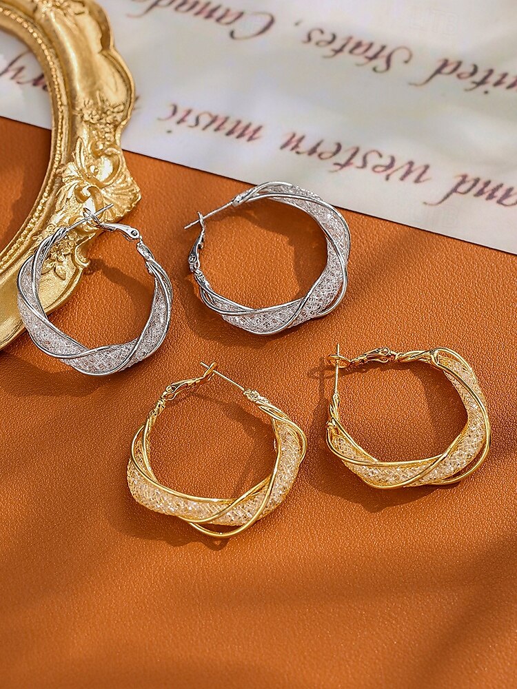 Women's Gold-Tone Twisted Hoop Earrings with Intricate Detailing – Elegant Jewelry for Parties, Weddings and Formal Occasions 2025 - $11.99 –P3