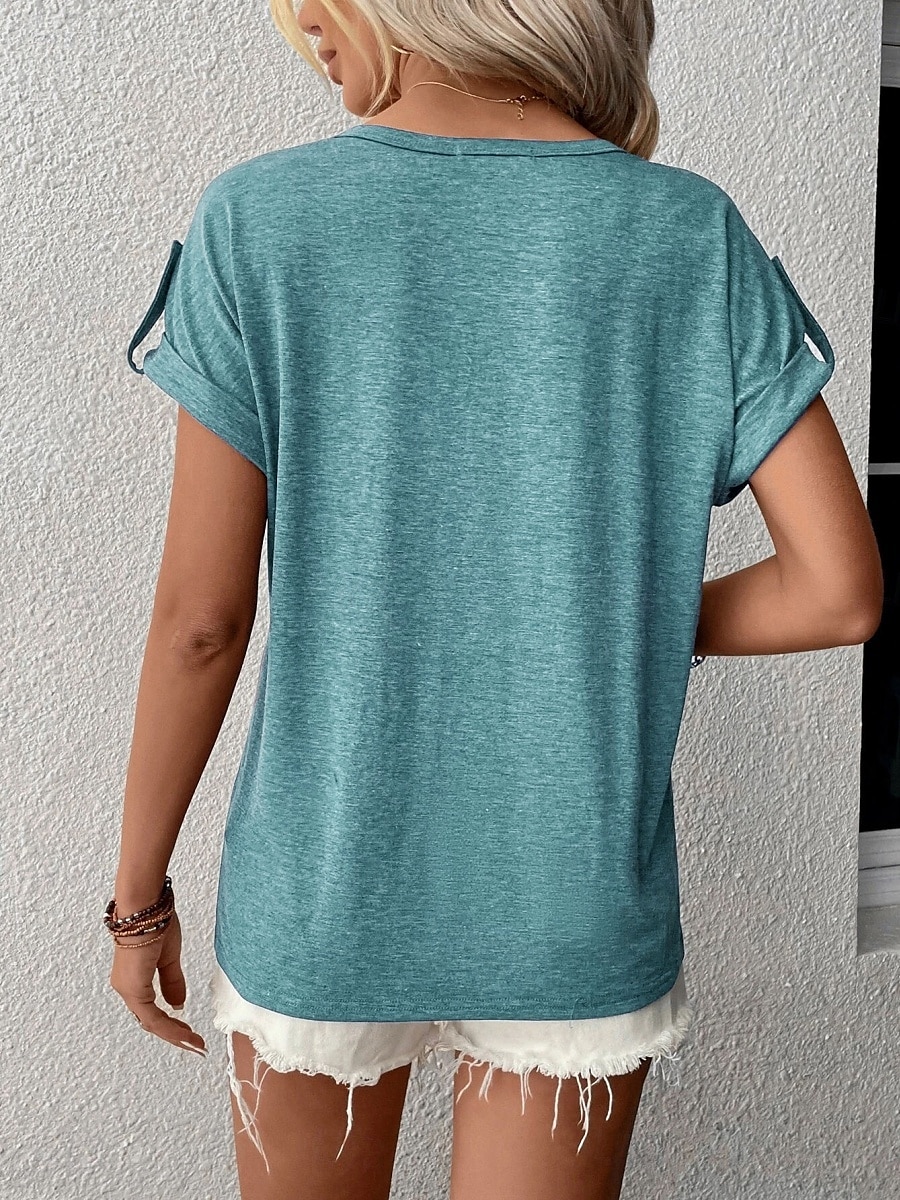 Per donna maglietta Liscio Essenziale Manica corta A V Top regolari Giornaliero Fine settimana Blu Verde Estate del 2025 a $26.99 –P5