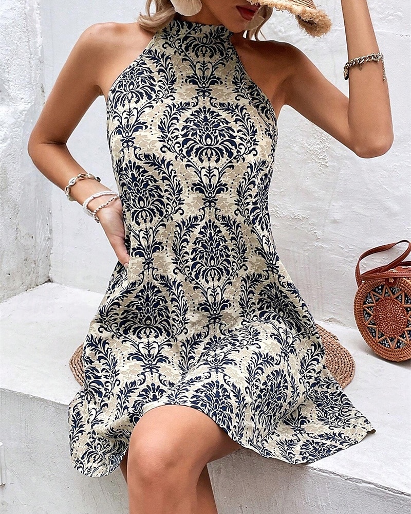 Damen Minikleid Casual kleid Sommerkleid Boho-Kleid Elegant Hawaiianisch Stilvoll Urlaub Täglich Verabredung Regular Fit Blumen Ärmellos Halfterhals Khaki Sommer 2025 - $23.99 –P1