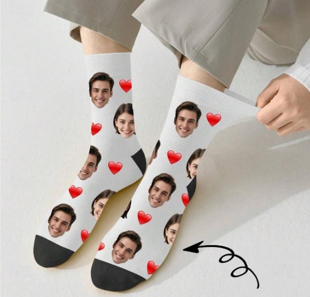 Personalized Face Socks, Custom Wedding Gift for Couple Photo Socks with Heart, Funny Crew Socks for Couple, Wedding's Gift, Birthday Gift, Christmas, Pets, Family, Graduation 2025 - $15.49 –P5
