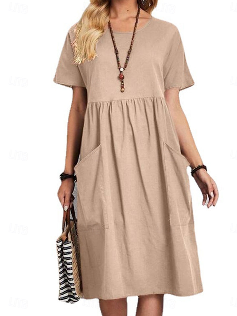 Per donna Abito Midi Abito Lungo Maxi Abito Abiti in cotone e lino Elegante Essenziale Casual Vacanza Feste Lavoro Vestibilità regolare Semplice Manica Corta Girocollo Rosa Marrone chiaro Cachi Blu del 2025 a $6.99 –P10