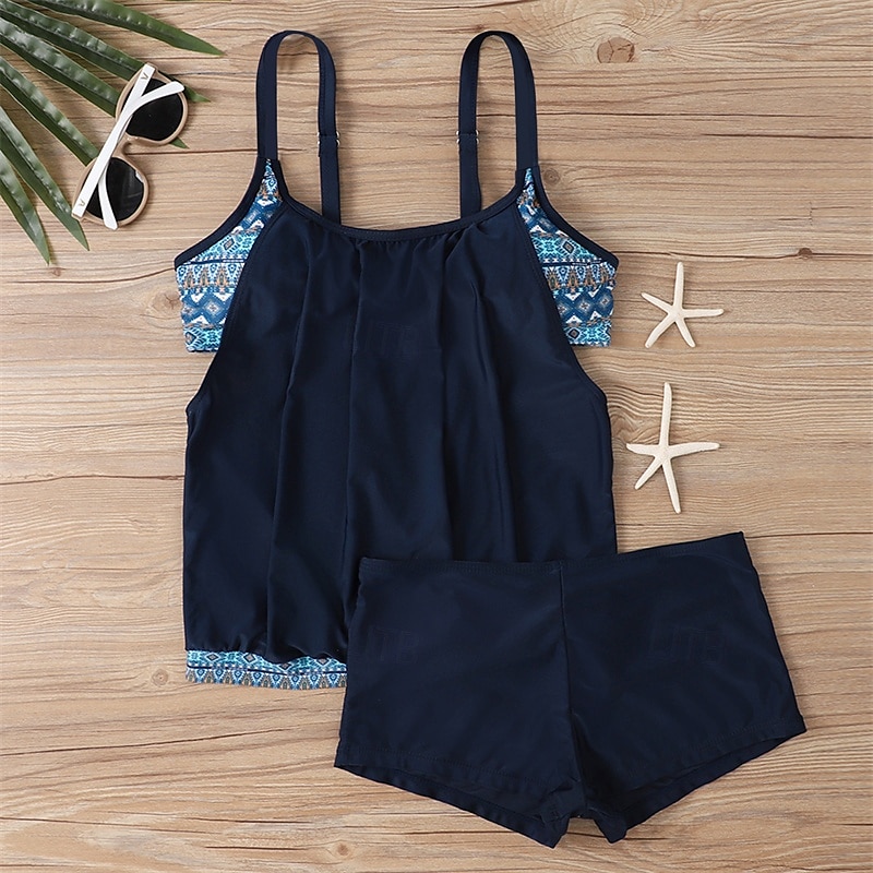 Dam Tankini Tvådelad baddräkt Brottarrygg Badkläder Blommig Badkläder Svart Blå Andningsfunktion Snabb tork Lättvikt Ärmlös - Simmning Surfing Strand Sommar Vår 2025 - $21.59 –P15