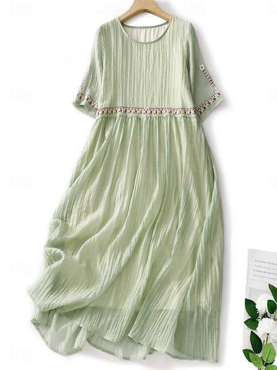 Per donna Abito maxi Abiti in cotone e lino Vestito Casual Vestito a ruota Abito lungo in cotone Essenziale Casual Vacanza Quotidiano Vestibilità regolare Floreale Mezza Manica Girocollo Bianco Verde del 2025 a $36.99 –P1