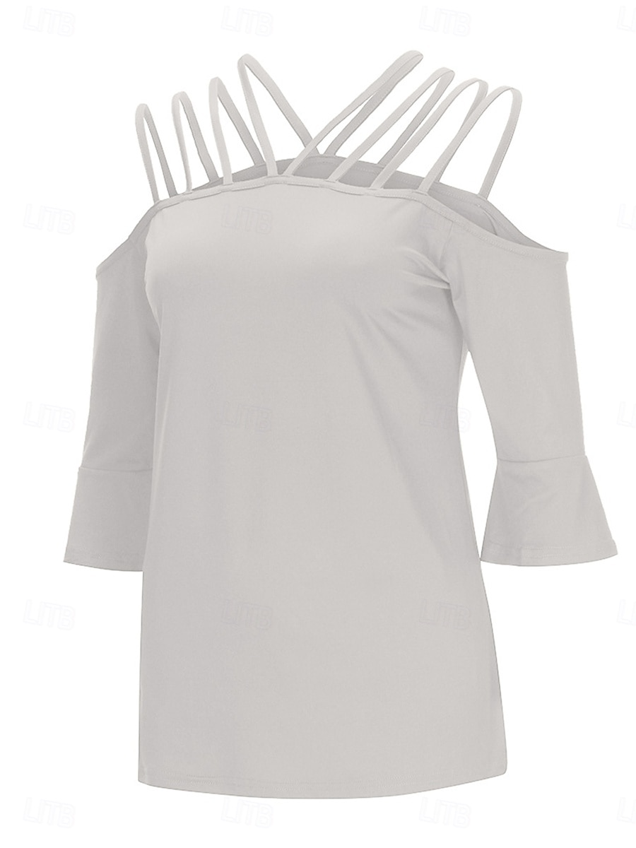 Γυναικεία Μπλουζάκι Σκέτο Μοντέρνα Καθημερινό Μακρυμάνικο Ώμοι Έξω Κανονικά μπλουζάκια Καθημερινά Σαββατοκύριακο Λευκό Ανθισμένο Ροζ Γκρίζο Καλοκαίρι Άνοιξη Φθινόπωρο 2026 - $23.99 –P5