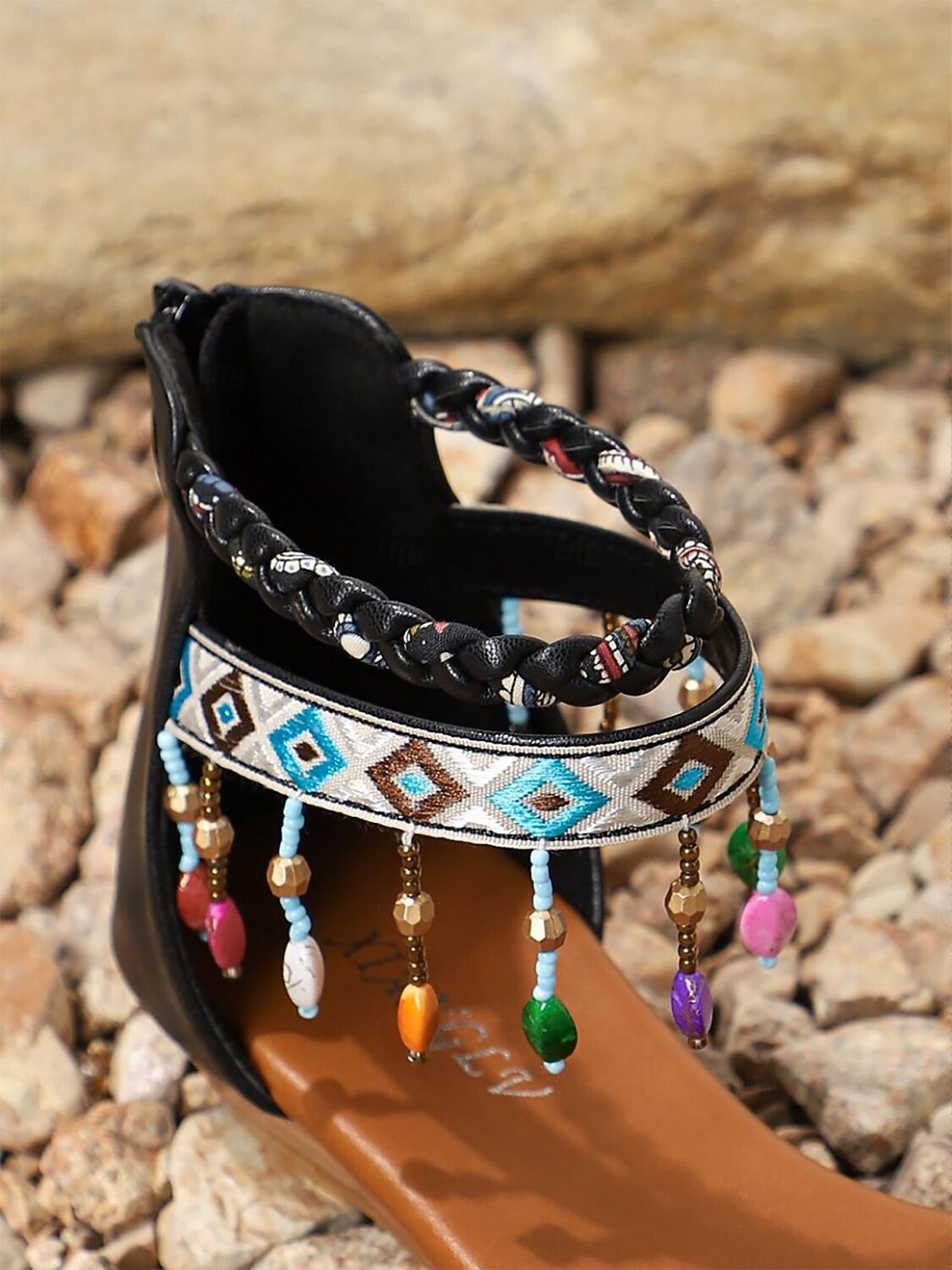 sandali da donna con cinturino alla caviglia e perline in stile bohémien – scarpe estive basse con stampa tribale per uscite casual in spiaggia del 2026 a $32.99 –P2