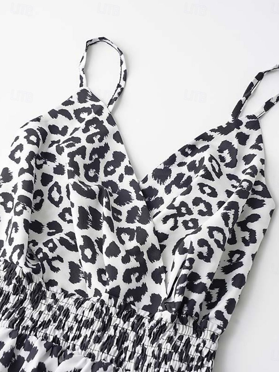 Damen Maxidress Casual kleid A Linie Kleid skims dress Stilvoll Brautkleider schlicht Urlaub Täglich Regular Fit Leopard Ärmellos Gurt Weiß Gelb Sommer 2025 - $27.99 –P3