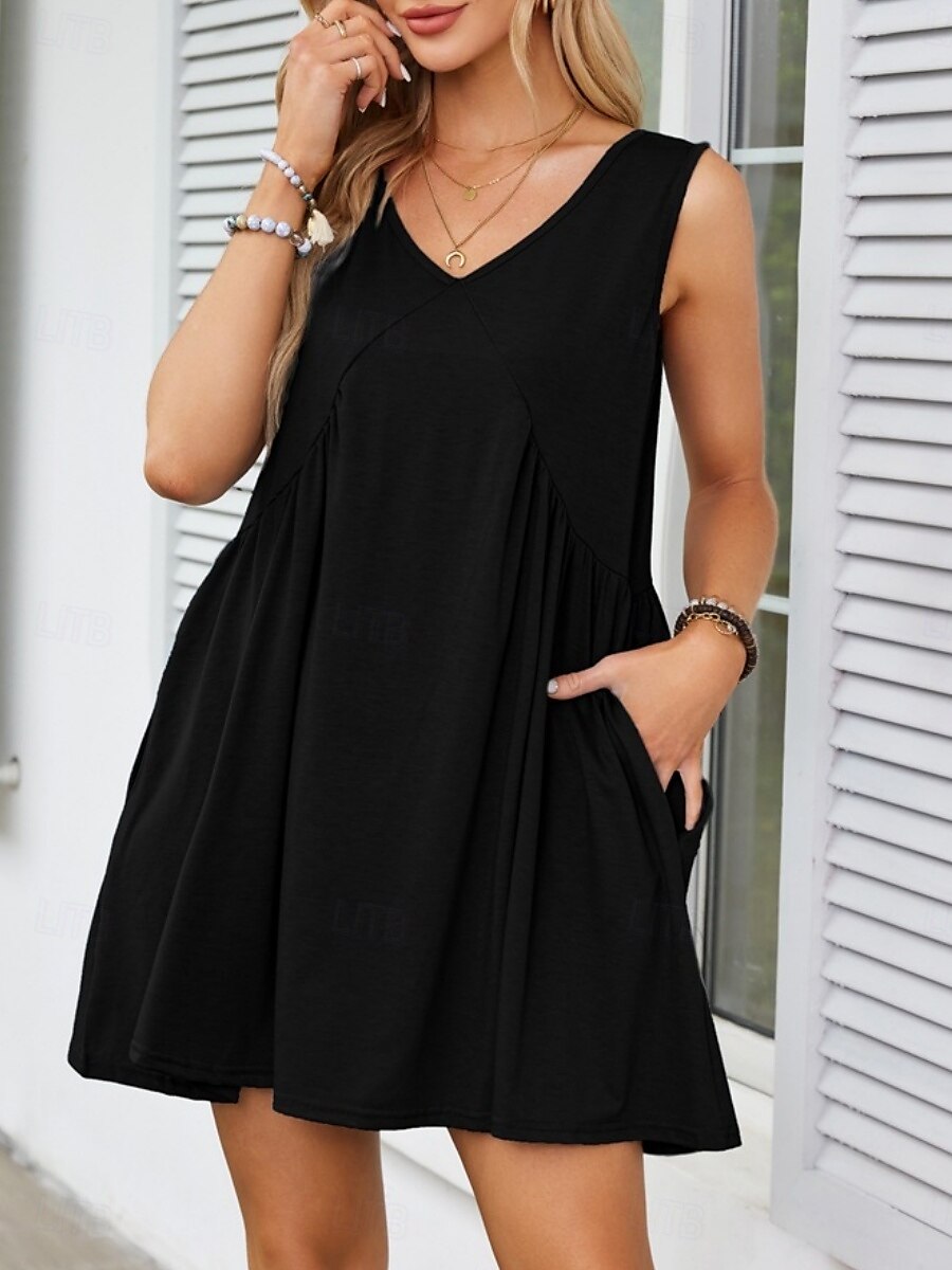 Pentru femei Rochie Mini Rochie casual Rochie Tip Maieu Stilat De Bază Casual Vacanță Zilnic Fit regulat Simplu Fără manșon În V Negru Albastru piscină Vară Primăvară 2025 - $23.99 –P3