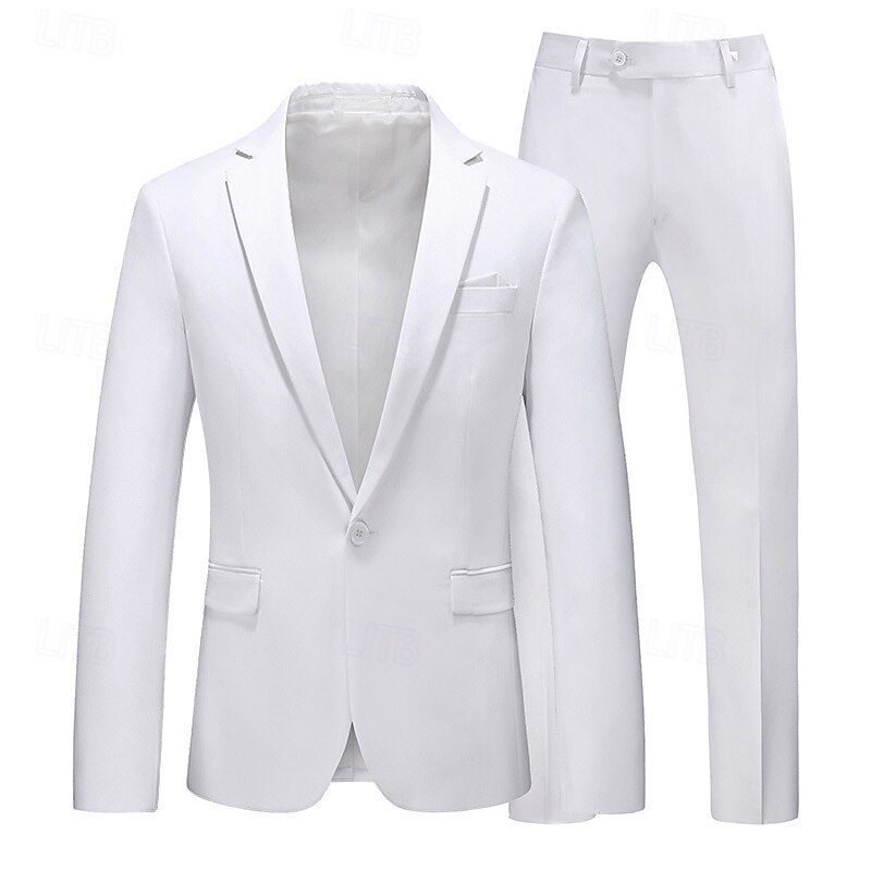 Men's Set Blazer Business Cocktail Party Wedding Party 2 Piece Fashion Casual Spring &  Fall Polyester Solid Color Buttons Pocket Comfortable Single Breasted Blazer Dark Yellow Black White Yellow 2025 - $113.99 –P12