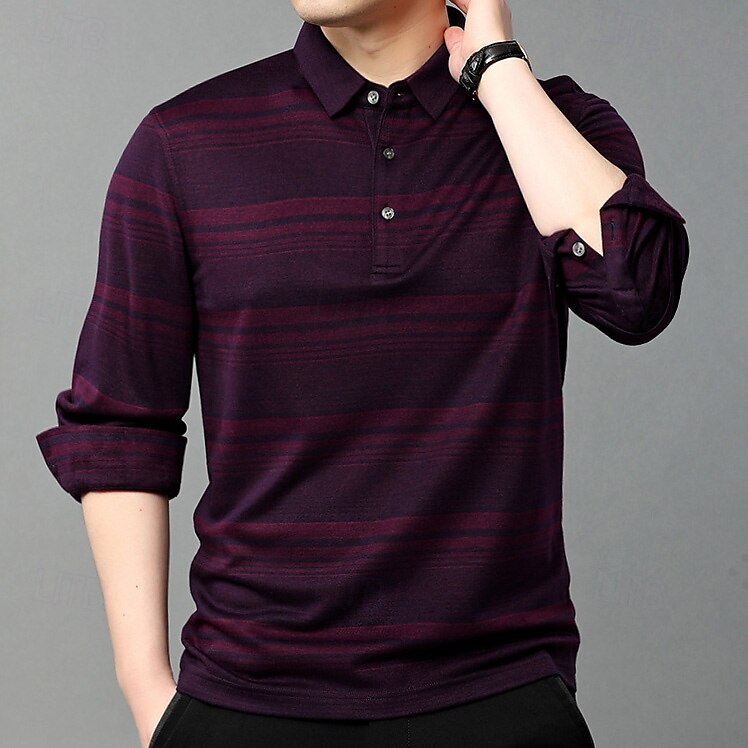 Men's Wool Lyocell Blend Business Casual Classic Long Sleeve Vintage Fashion Striped Buttons Spring Fall Dark Red Dark Green 2025 - $68.99 –P11