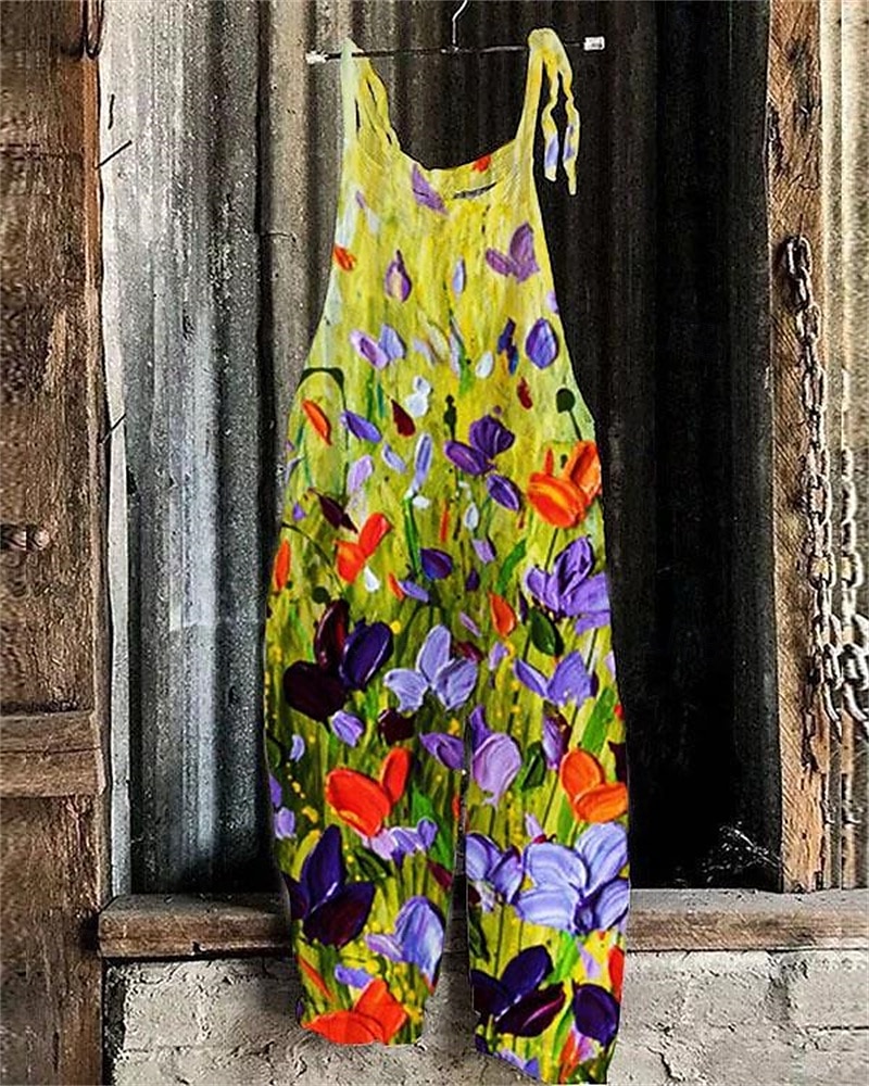 Dam Byxor Jumpsuit Sparkbyxor Lättvikt Ledigt Ankellång Mellanhög midja Blommig Grafisk Tryck Mateial som andas Bekväm Oelastisk Hem Ledigt / vardag Rödvin Azurblå Flodblå Vit Sommar Vår Normal 2025 - $22.99 –P3