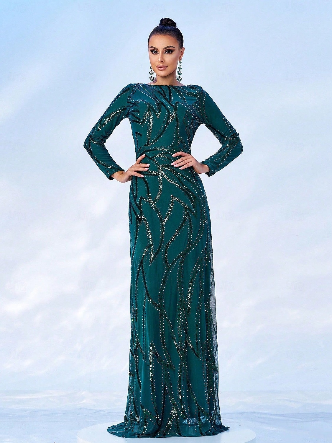 slim fit dress slacks Unique Vintage Green Glitter 1950's Tea Length Gown main image 0