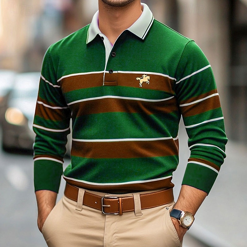 Men's Solid Color Rugby Polo Shirts Golf Polos Shirts Long Sleeve Polo Shirts Lapel Classic Fashion Basic Modern Casual Sports Logo Fall Winter Burgundy Navy Blue Purple 2025 - GBP £22 –P2