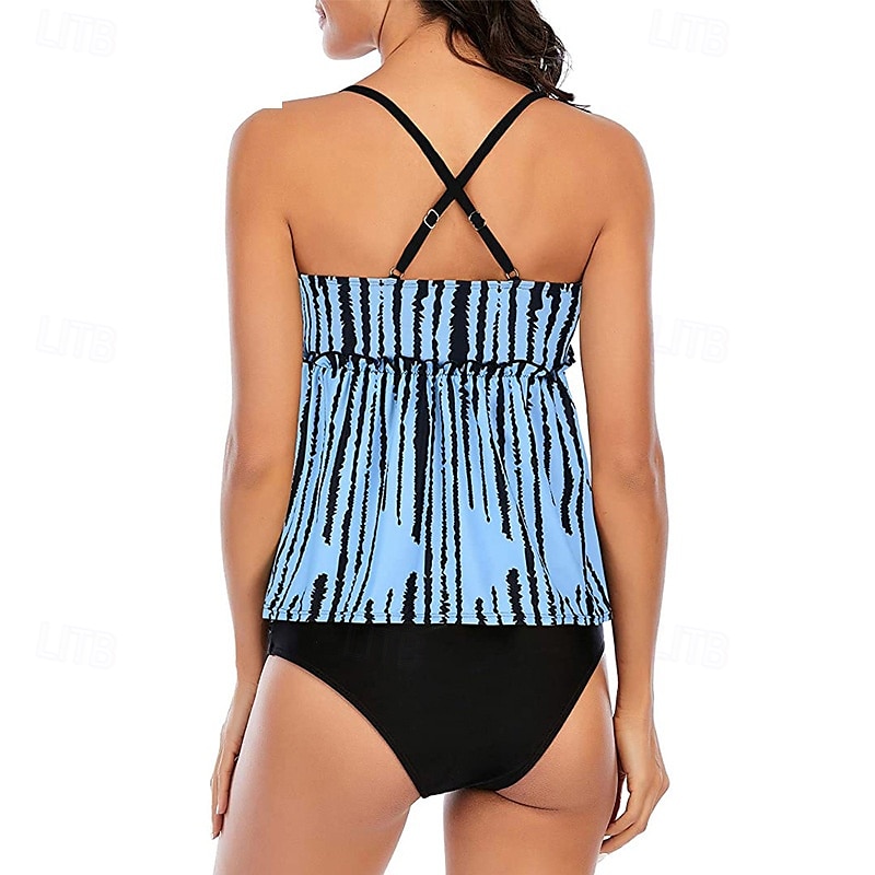 Femme Tankini Maillot De Bain Deux Pièces Dos Nu Maillots de Bain Floral Maillots de Bain Bleu Ciel Noir Respirable Séchage rapide Poids Léger Sans Manches - Natation Surf Plage Eté Printemps de 2025 ? $15.99 –P4