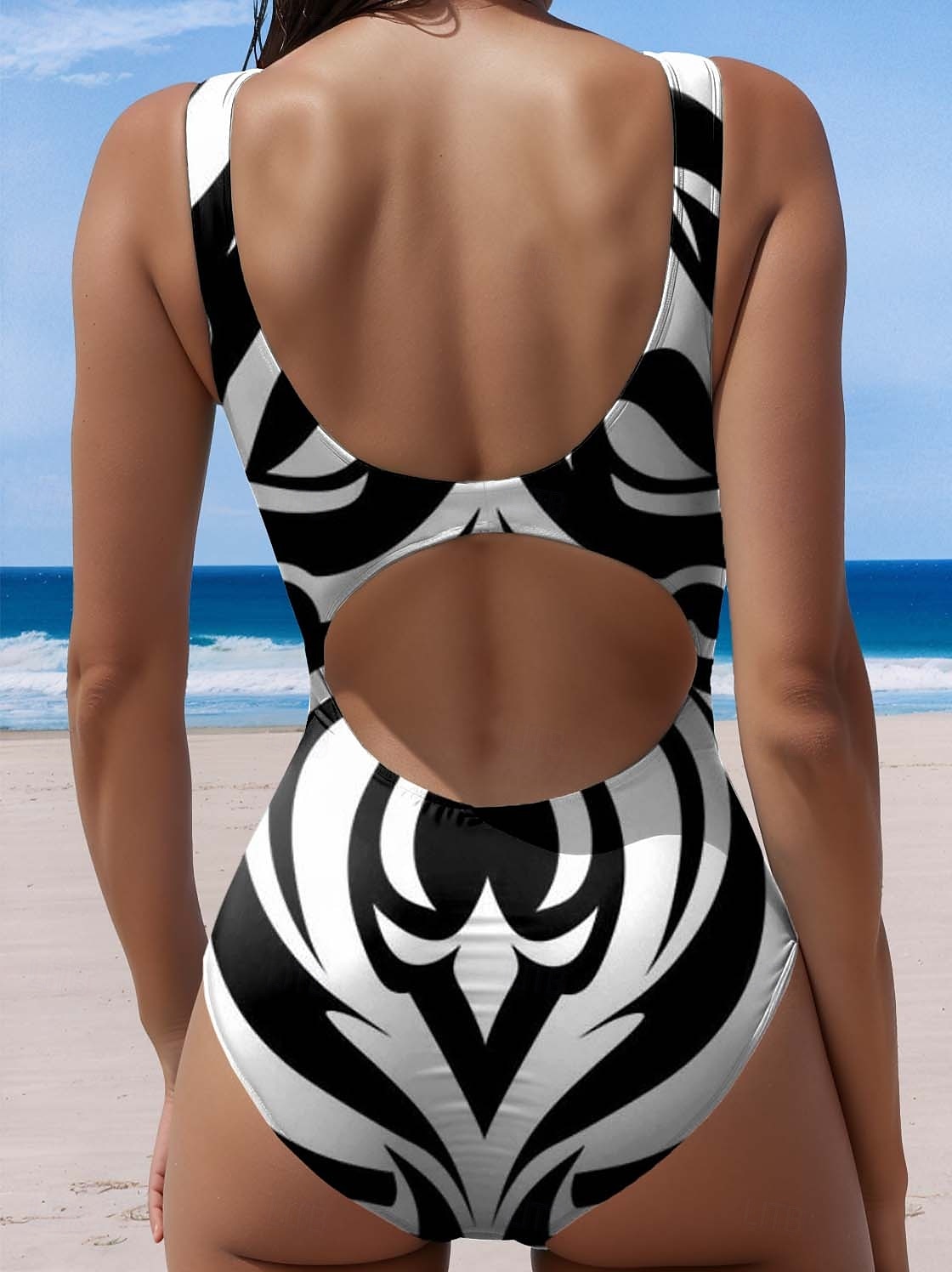 Women's Swimsuits One Piece Monokini Swimsuit Backless Tummy Control High Waist Slim Vacation Beach Wear Geometic U Neck Sleeveless Bathing Suits 2025 - $26.99 –P2