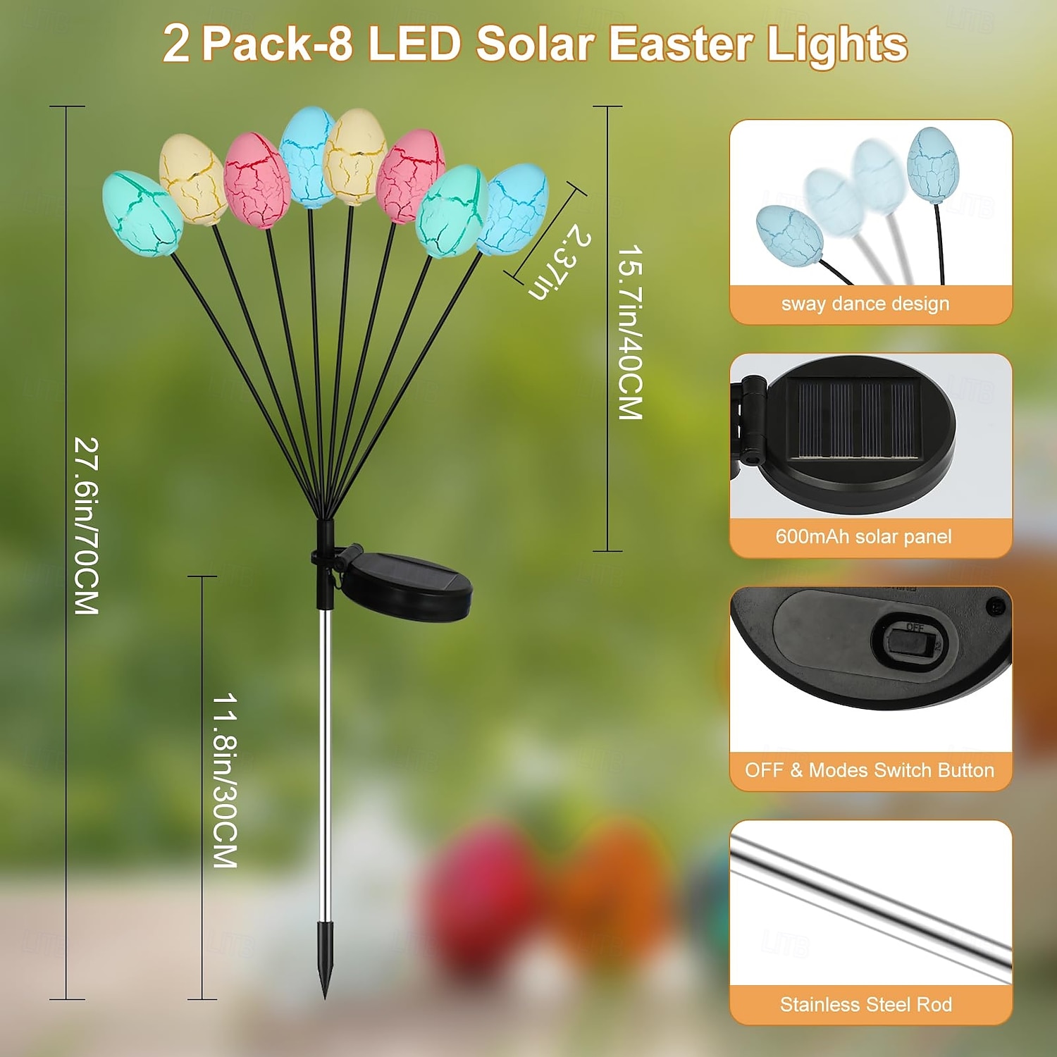 8-Head Outdoor Solar Easter Resurrection Egg Ground Plug-In Lights for Courtyard & Garden Festival Decoration 2pcs 2026 - $37.99 –P7