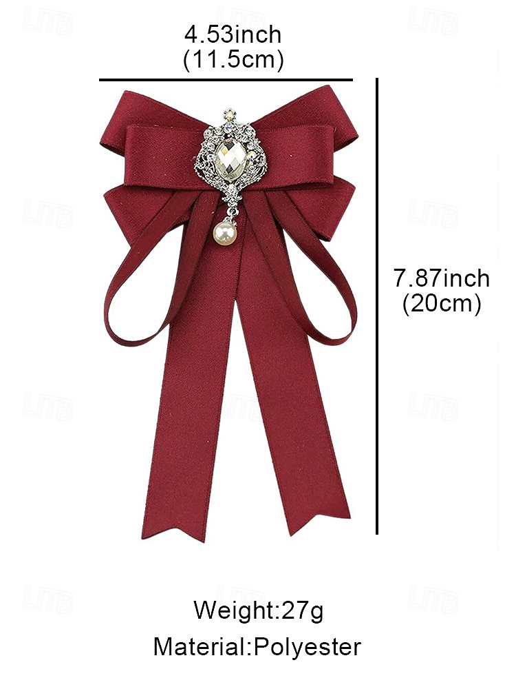 элегантный бордовый галстук-бабочка с подвеской из драгоценных камней – женский аксессуар в викторианском стиле для официальных мероприятий, свадеб и косплея 2026 - $11.99 –P4