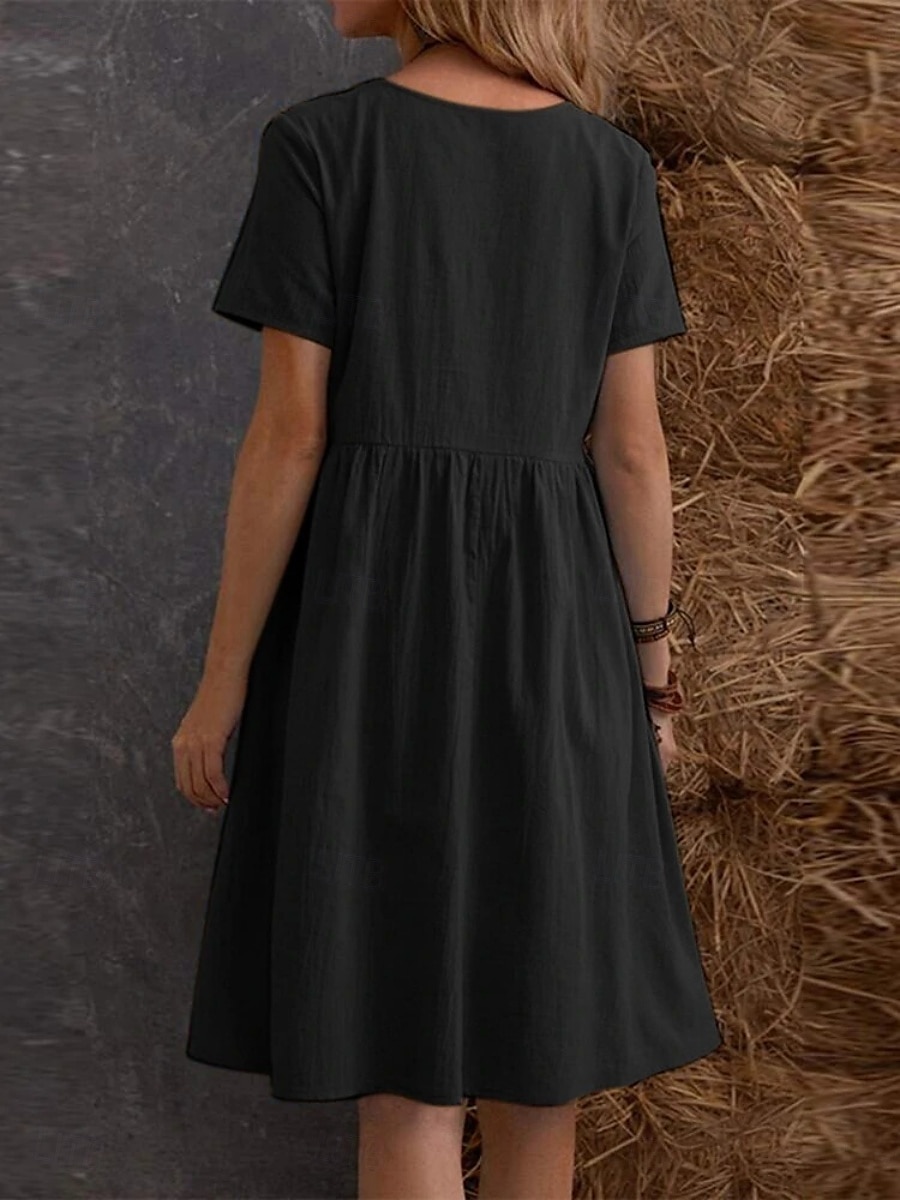 Pentru femei Rochie Mini Rochii de in bumbac Rochie casual Rochie maxi din bumbac De Bază Casual Vacanță Zilnic Fit regulat Simplu Manșon scurt Stil Nautic Negru Caisă Vară 2025 - $26.99 –P6