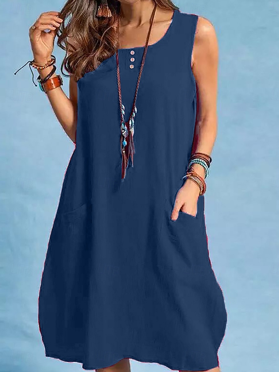 Women's Maxi Dress Linen-Inspired Dresses Casual Dress Stylish Basic Casual Vacation Daily Regular Fit Plain Sleeveless Crew Neck Black Red Blue Summer Spring 2025 - $26.99 –P3
